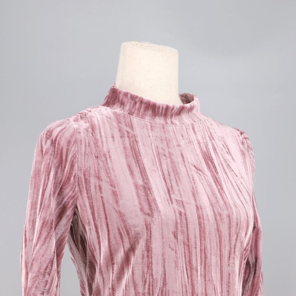 PILCRO ANTHROPOLOGIE Pink Crushed Velvet Mock Neck Top Size S - Picture 3 of 6